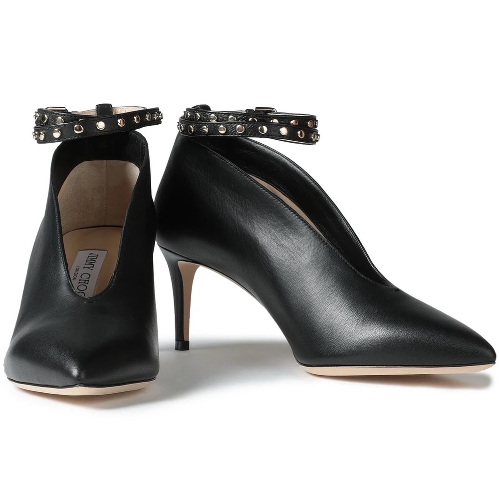 JIMMY CHOO “Lark 65” Black Leather Ankle Booties